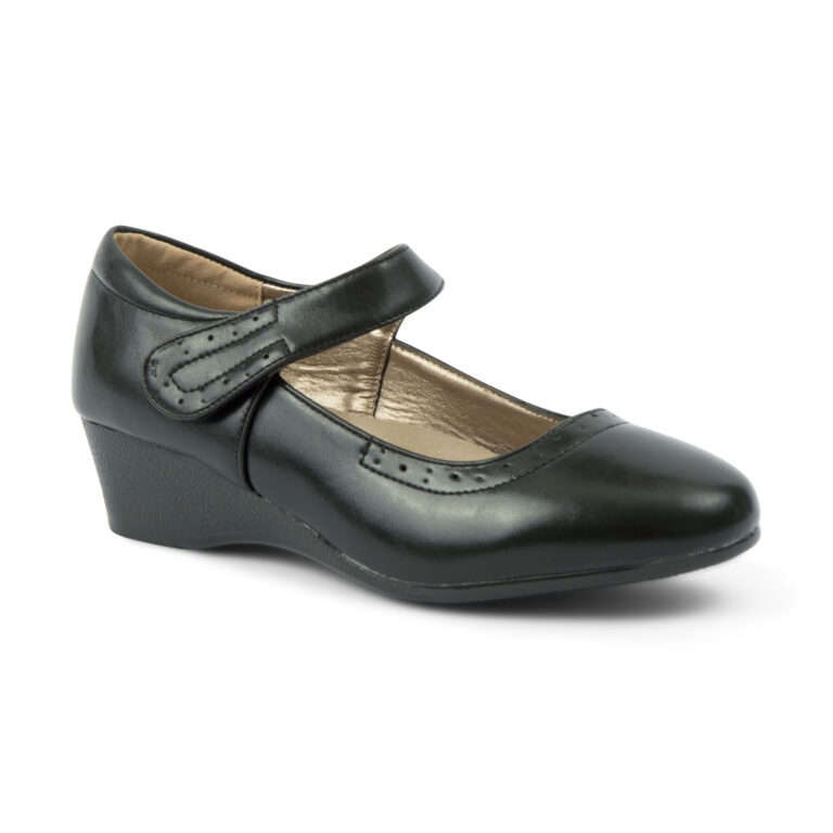 TTP Classic Ladies Wedge Heel Courts with Loop and Hook Strap