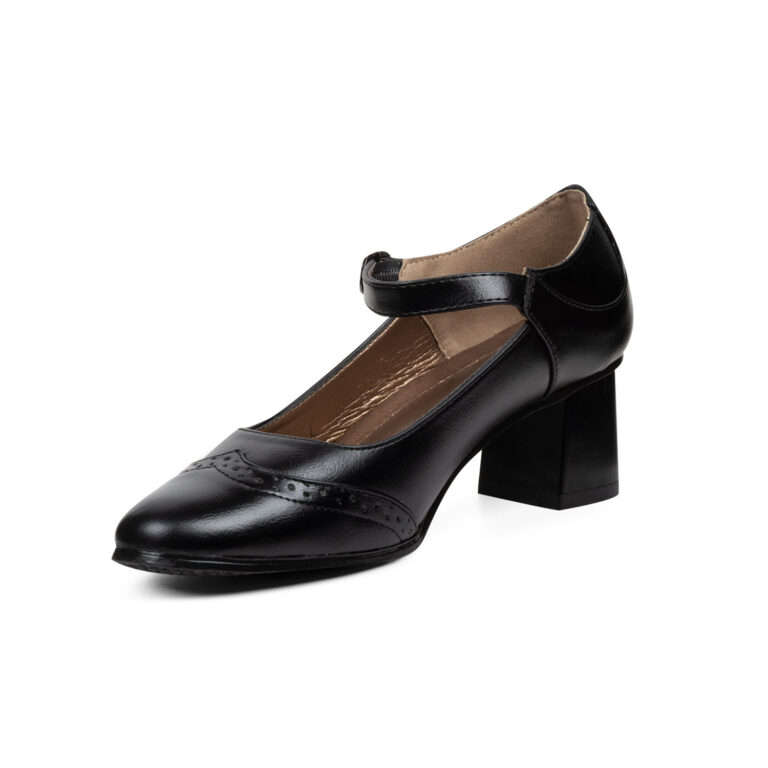 TTP Classic Ladies Flare Heel Semi Brogue Courts with Ankle Strap