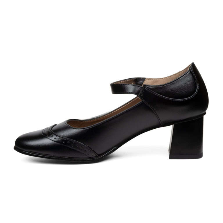 TTP Classic Ladies Flare Heel Semi Brogue Courts with Ankle Strap