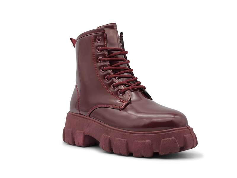 TTP Women's Lace-Up Combat Boot XB1601 with Patent Finish