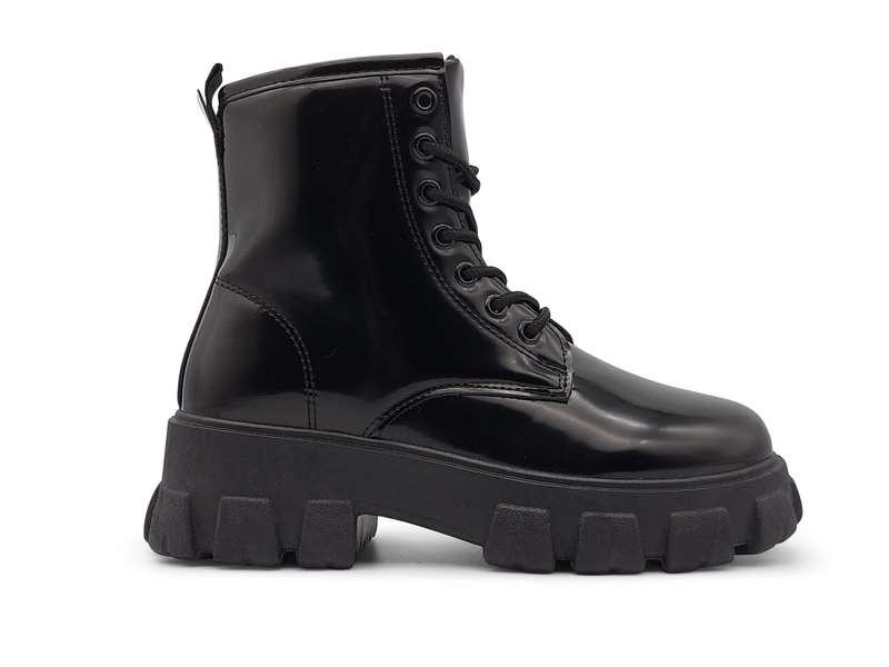 TTP Women's Lace-Up Combat Boot XB1601 with Patent Finish