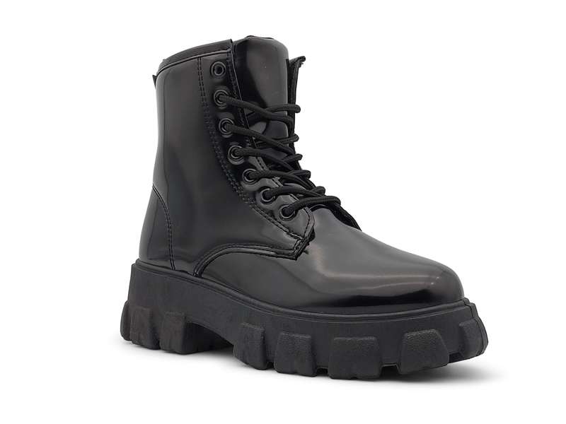 TTP Women's Lace-Up Combat Boot XB1601 with Patent Finish