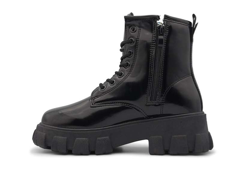 TTP Women's Lace-Up Combat Boot XB1601 with Patent Finish