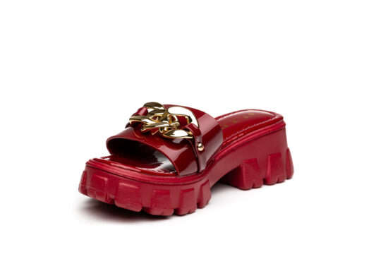 TTP Ladies Patent Platform Slip-on Sandals with Metal Decor DZW211006