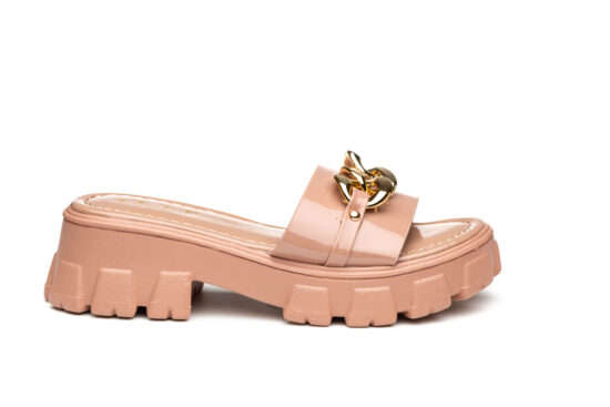TTP Ladies Patent Platform Slip-on Sandals with Metal Decor DZW211006