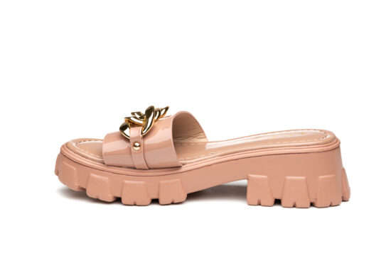 TTP Ladies Patent Platform Slip-on Sandals with Metal Decor DZW211006