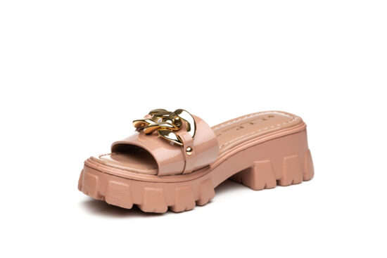 TTP Ladies Patent Platform Slip-on Sandals with Metal Decor DZW211006