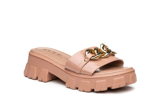 TTP Ladies Patent Platform Slip-on Sandals with Metal Decor DZW211006