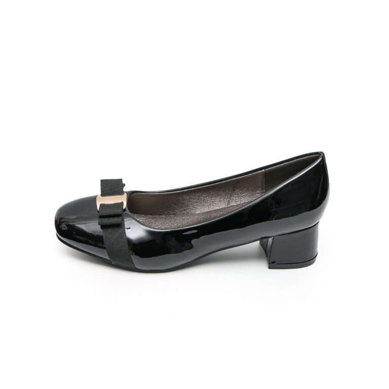 TTP Classic Patent Square Toe Slip on Courts with Bow Decor JSF3