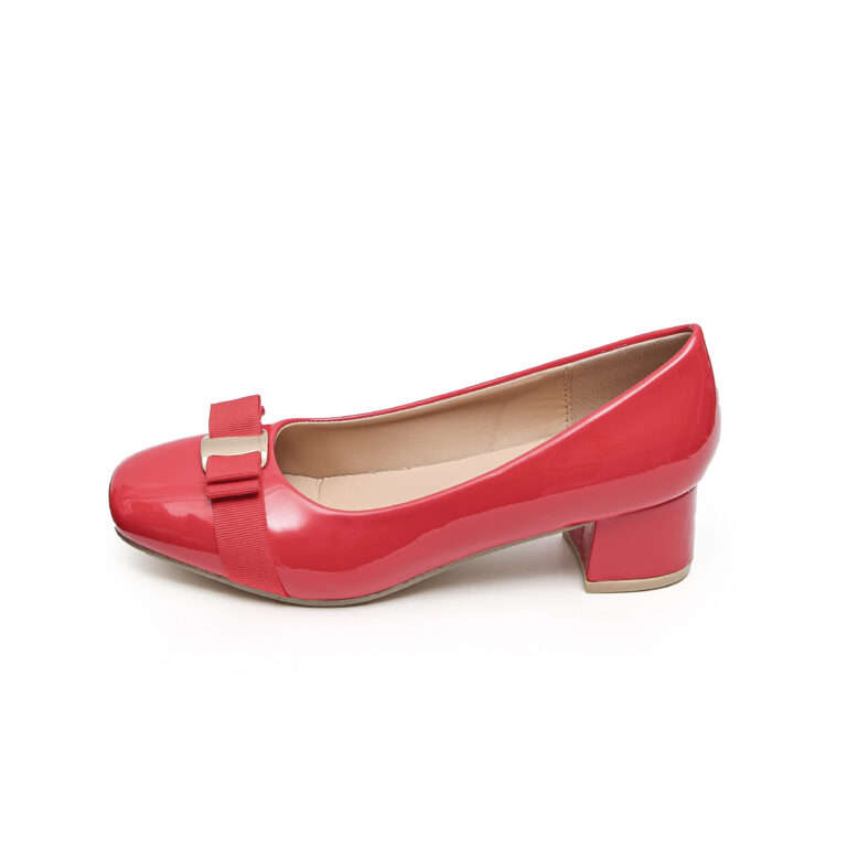 TTP Classic Patent Square Toe Slip on Courts with Bow Decor JSF3