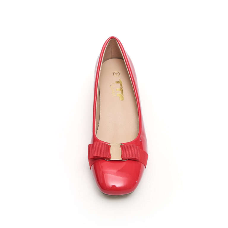 TTP Classic Patent Square Toe Slip on Courts with Bow Decor JSF3