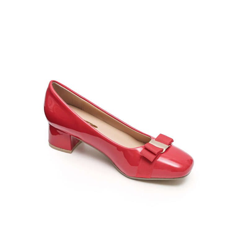 TTP Classic Patent Square Toe Slip on Courts with Bow Decor JSF3