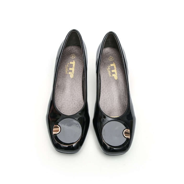 TTP Fashion Patent Block Heel with Decor JSF7-Black