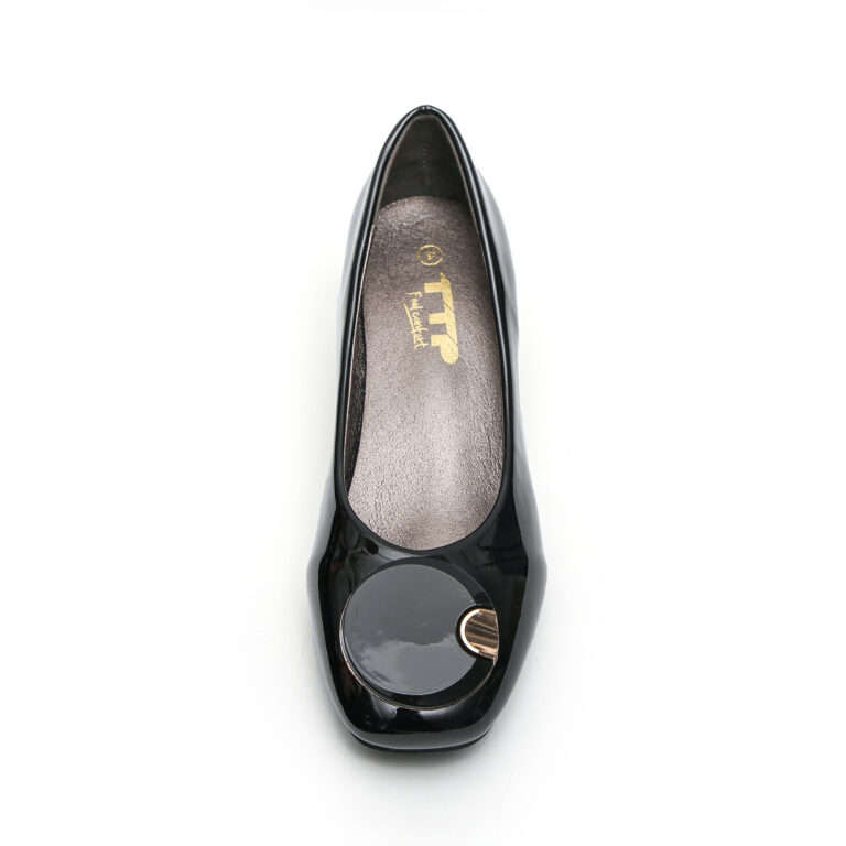TTP Fashion Patent Block Heel with Decor JSF7-Black