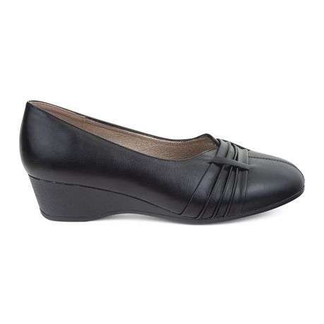 TTP Classic Ladies Wedge Heel Courts with pu Pattern on Vamp-Black