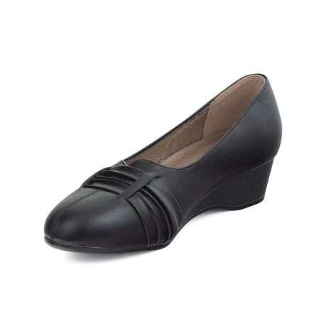 TTP Classic Ladies Wedge Heel Courts with pu Pattern on Vamp-Black