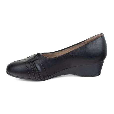 TTP Classic Ladies Wedge Heel Courts with pu Pattern on Vamp-Black