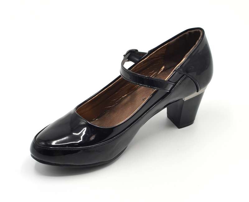 TTP High Gloss Ladies Court Heel with buckle Strap 8501-2
