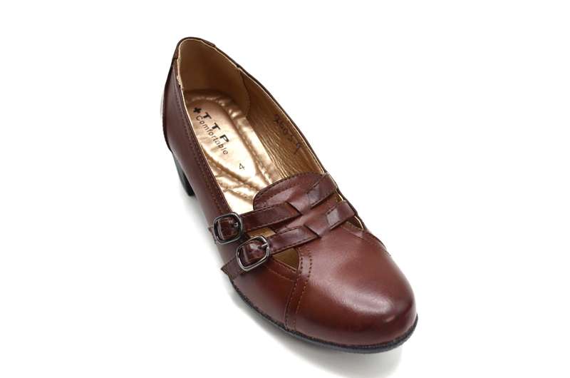 TTP Ladies Block Heel Courts with Dual Buckle Decor on Vamp