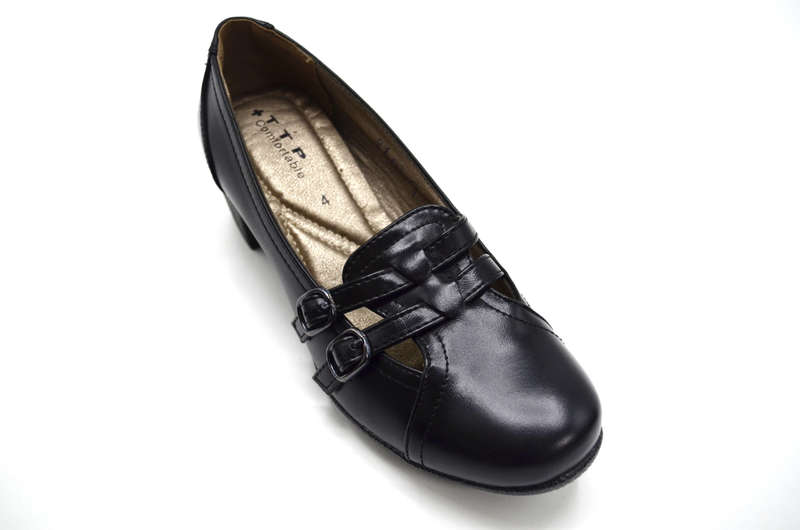 TTP Ladies Block Heel Courts with Dual Buckle Decor on Vamp