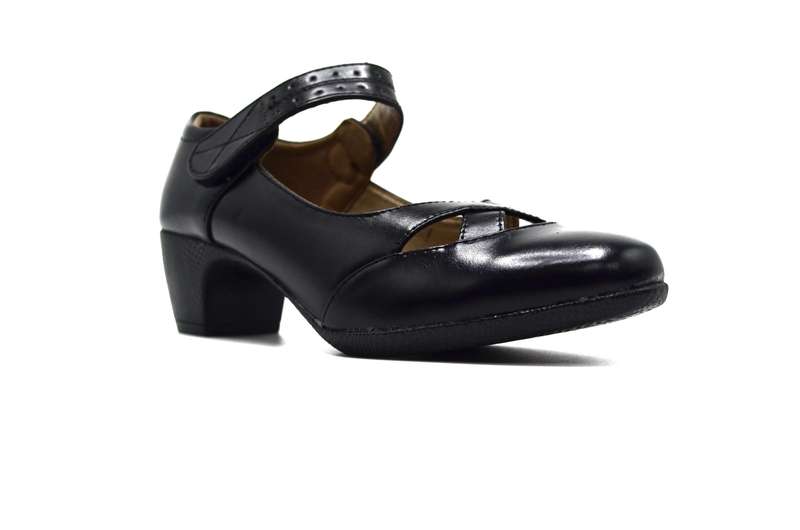 TTP Ladies Block Heel Courts Velcro Strap with Cut Out Detailed Vamp