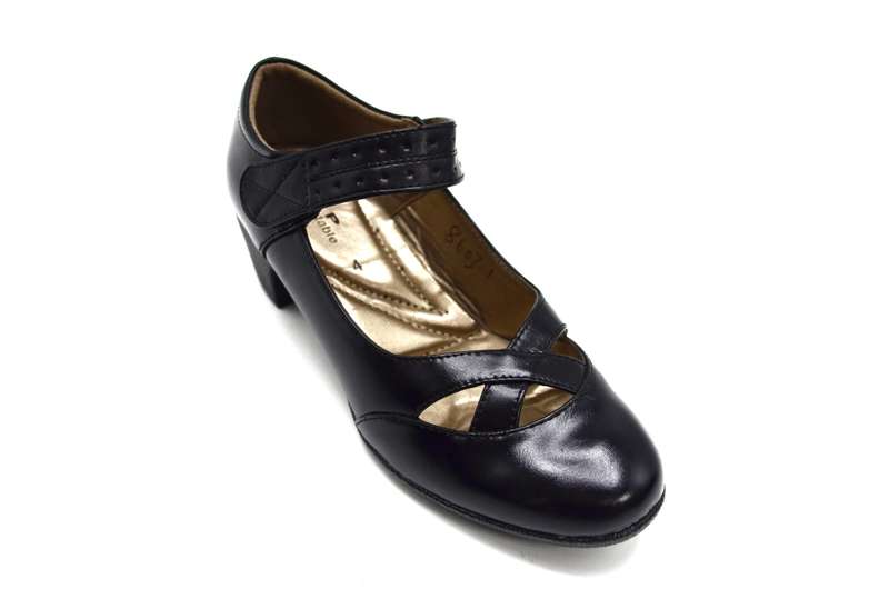 TTP Ladies Block Heel Courts Velcro Strap with Cut Out Detailed Vamp