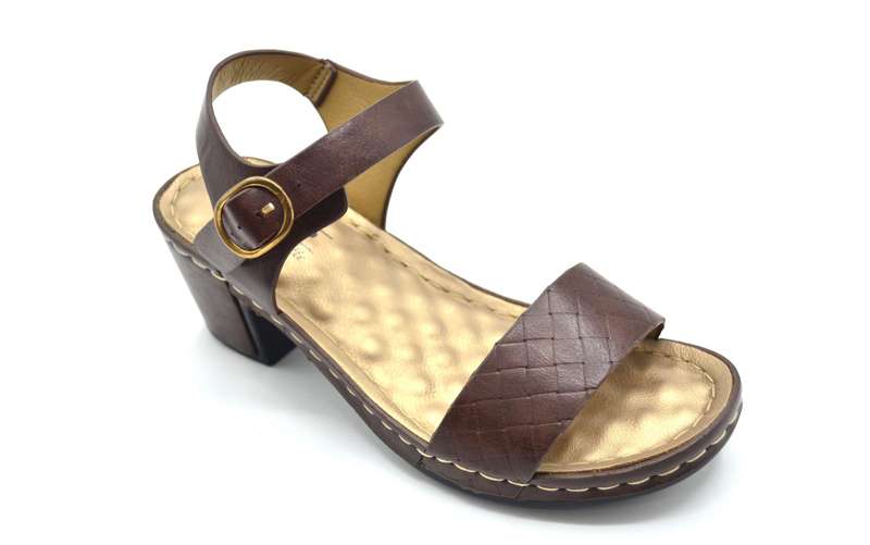 TTP Ladies Ankle Strap Block Heel Sandals with a Patterned Strap
