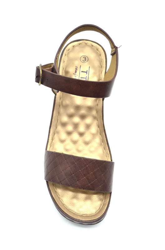 TTP Ladies Ankle Strap Block Heel Sandals with a Patterned Strap