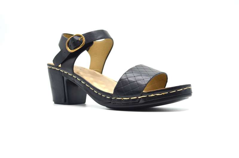TTP Ladies Ankle Strap Block Heel Sandals with a Patterned Strap
