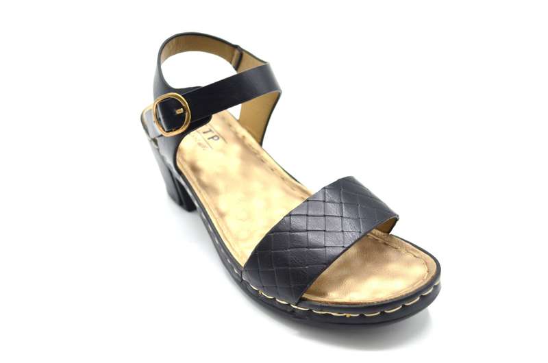 TTP Ladies Ankle Strap Block Heel Sandals with a Patterned Strap