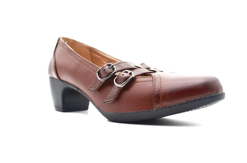 TTP Ladies Block Heel Courts with Dual Buckle Decor on Vamp
