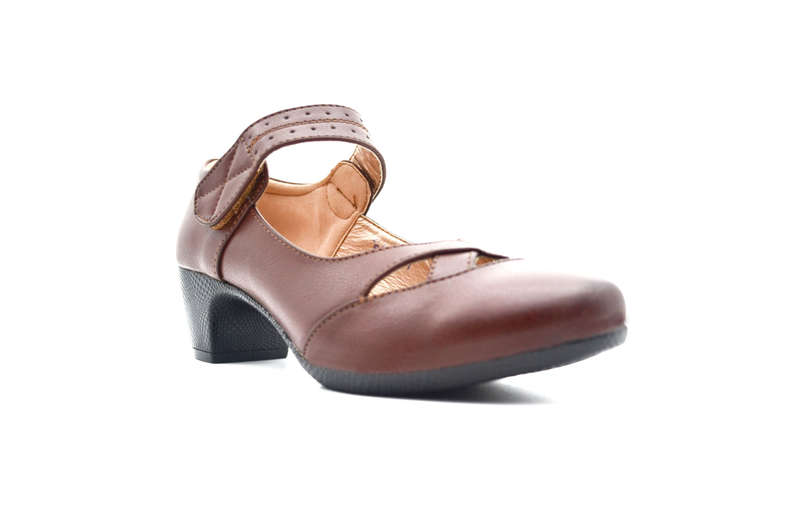 TTP Ladies Block Heel Courts Velcro Strap with Cut Out Detailed Vamp