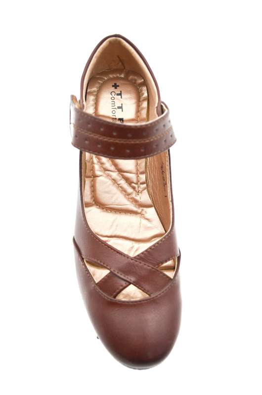 TTP Ladies Block Heel Courts Velcro Strap with Cut Out Detailed Vamp