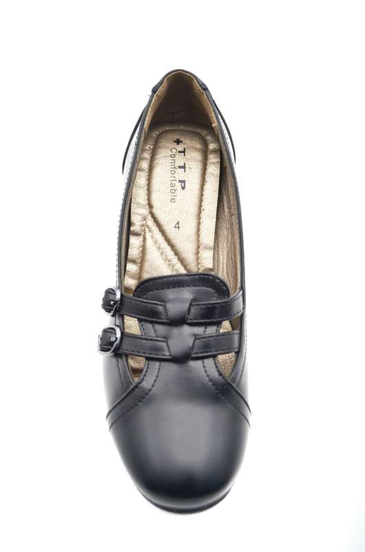 TTP Ladies Block Heel Courts with Dual Buckle Decor on Vamp