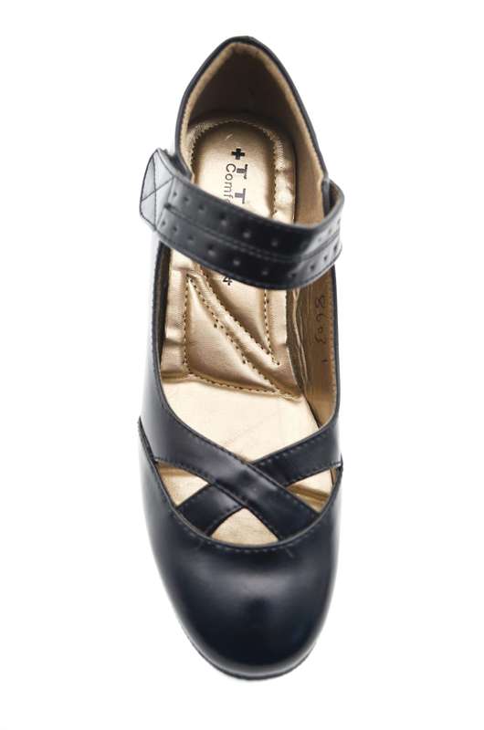 TTP Ladies Block Heel Courts Velcro Strap with Cut Out Detailed Vamp