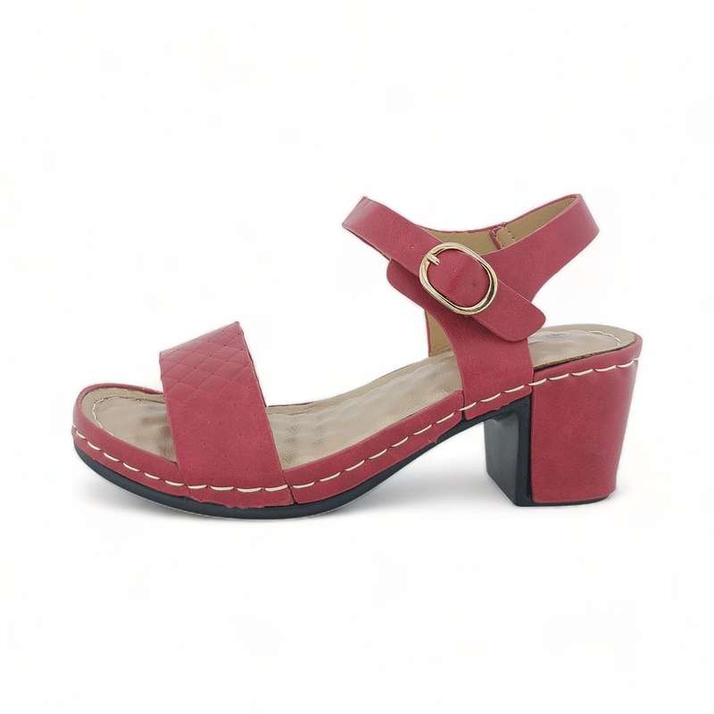 TTP Ladies Ankle Strap Block Heel Sandals with a Patterned Strap