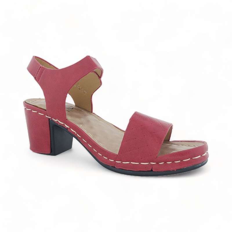 TTP Ladies Ankle Strap Block Heel Sandals with a Patterned Strap
