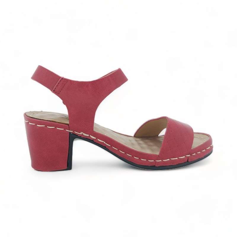 TTP Ladies Ankle Strap Block Heel Sandals with a Patterned Strap