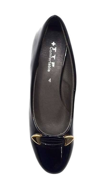 TTP Ladies High Gloss Slip on Low Heel Courts