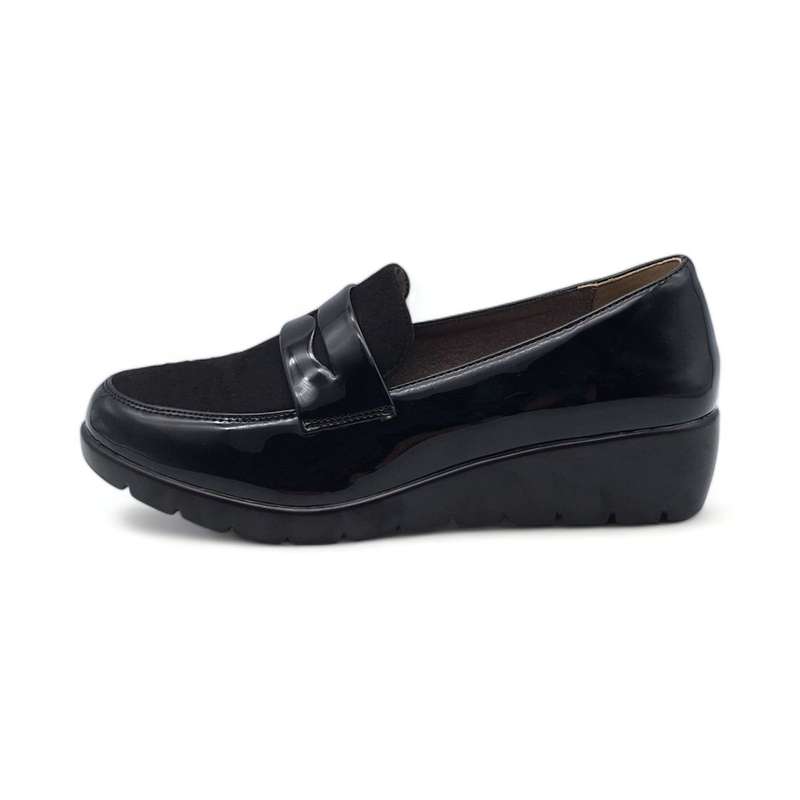 TTP Women Black Wedge Round Toe Slip On Loafers XB3705