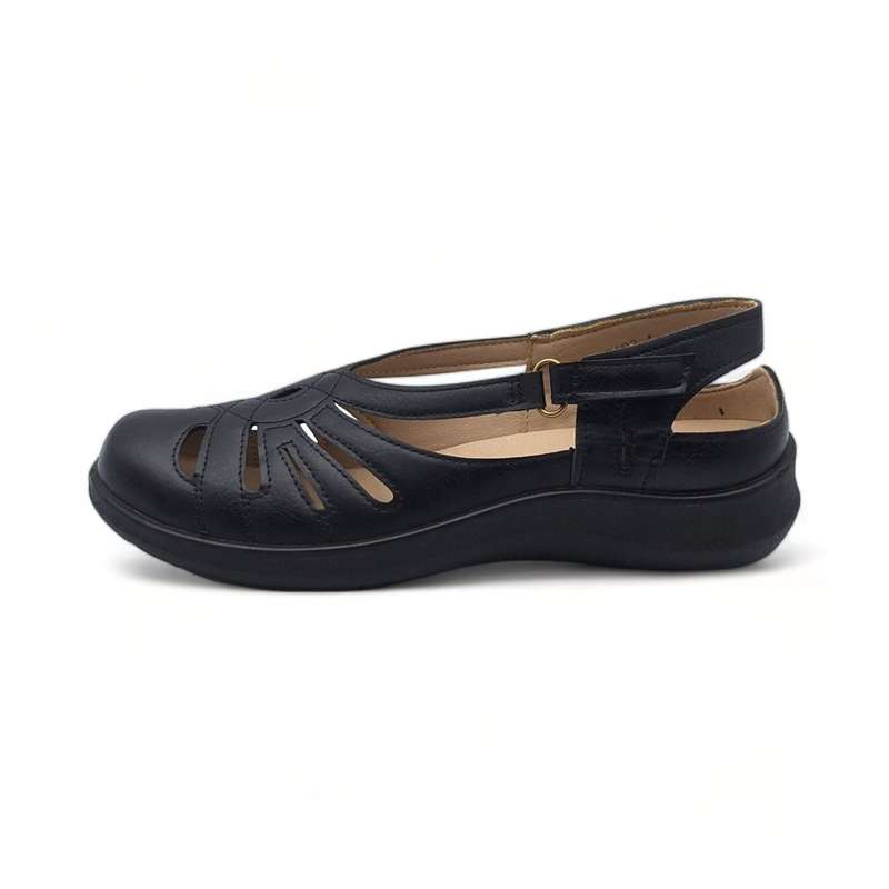 TTP Women Black Round Toe Cut Out Style Loafer with Velcro XB5602