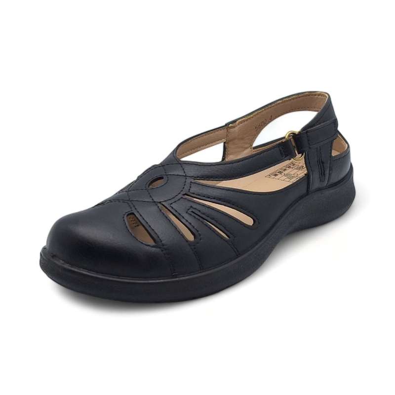 TTP Women Black Round Toe Cut Out Style Loafer with Velcro XB5602