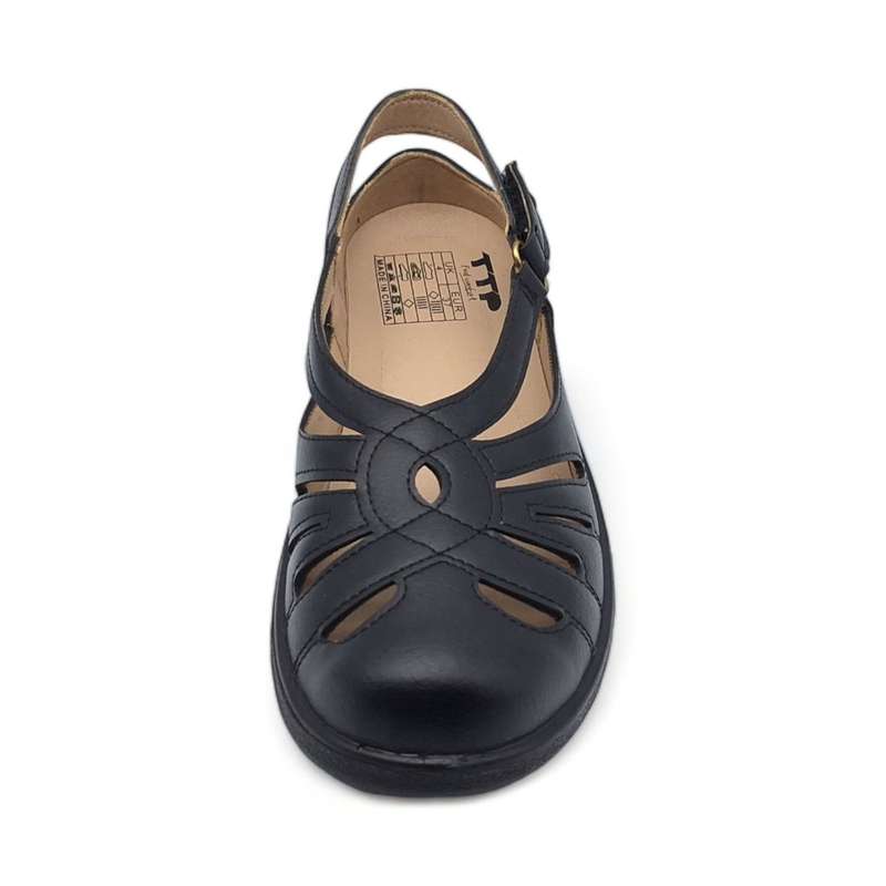 TTP Women Black Round Toe Cut Out Style Loafer with Velcro XB5602