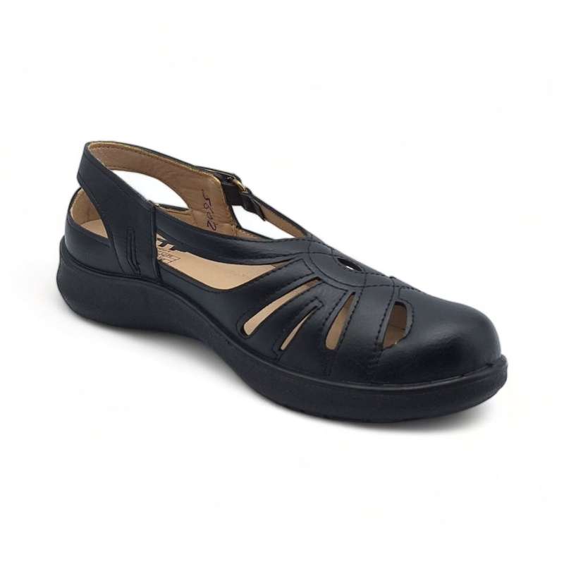TTP Women Black Round Toe Cut Out Style Loafer with Velcro XB5602