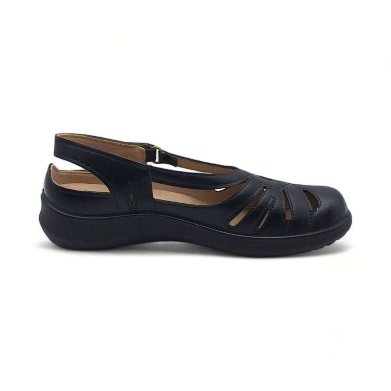 TTP Women Black Round Toe Cut Out Style Loafer with Velcro XB5602