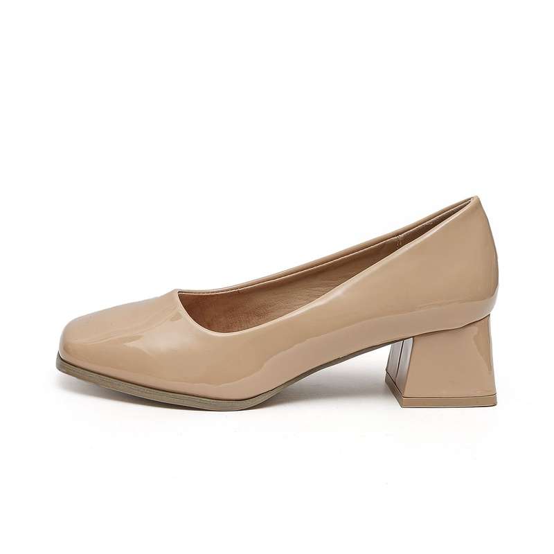 TTP Ladies Square Toe Patent PU Flare Heels JSF57
