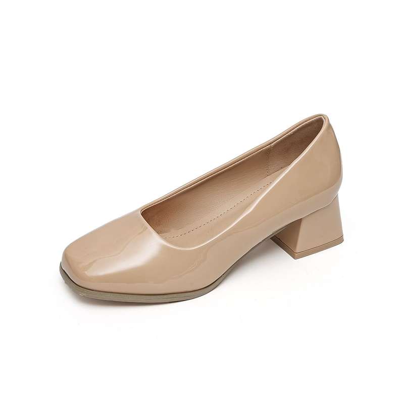TTP Ladies Square Toe Patent PU Flare Heels JSF57