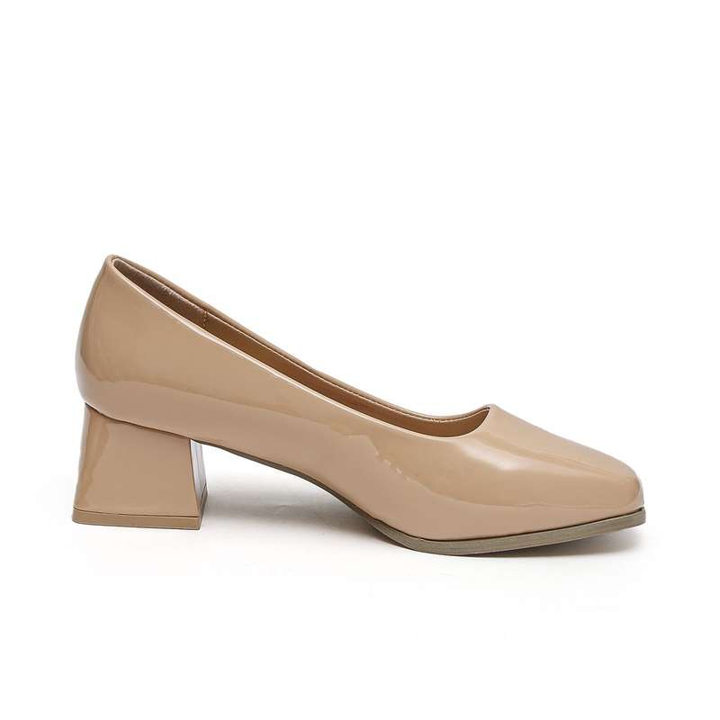 TTP Ladies Square Toe Patent PU Flare Heels JSF57