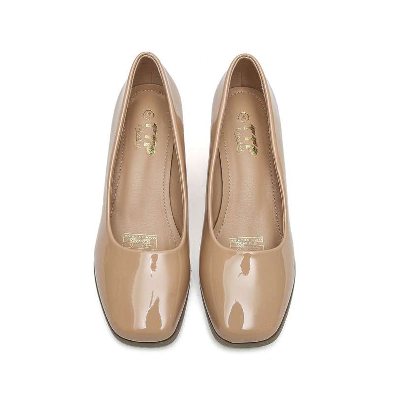 TTP Ladies Square Toe Patent PU Flare Heels JSF57