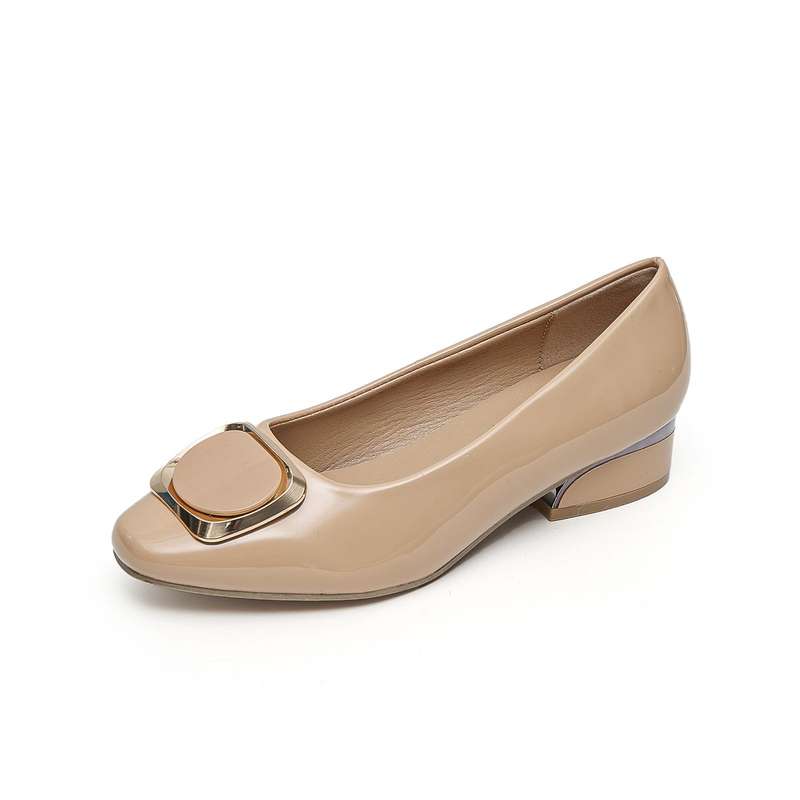 TTP Low Block Heel Patent PU Courts with Square Decor JSF61